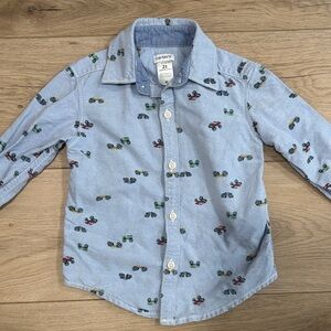 Carter's Light Blue Button Down with Monster Trucks pattern